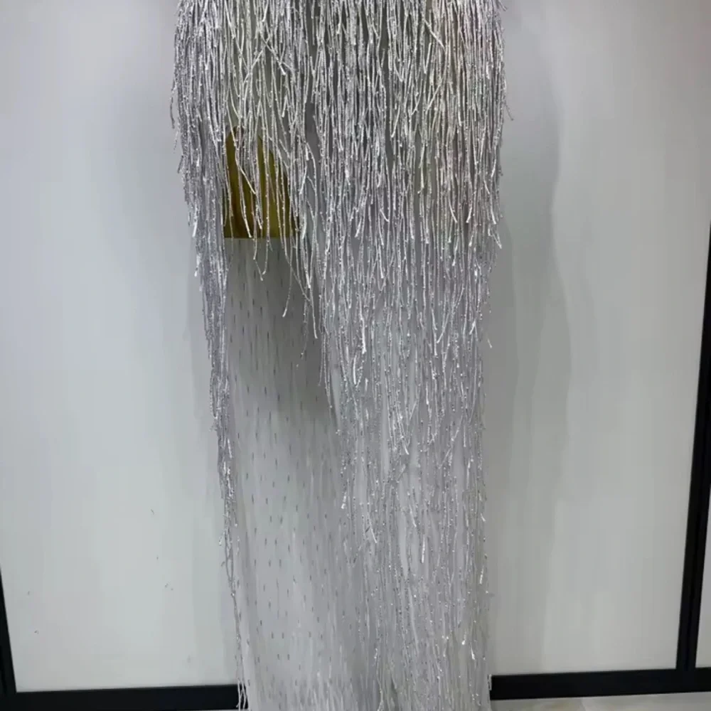 Glamorous Silver Fringe Halter Maxi Dress - Picture 3 of 3
